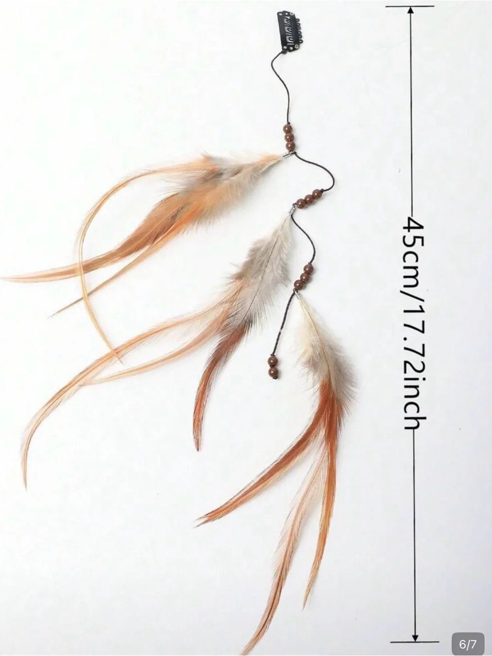 Boho Feather Hair Extension Clip - Rust Orange & Cream
